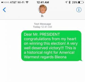 Mesazhi i Bleonës për Donald Trump. Foto nga: Facebook.