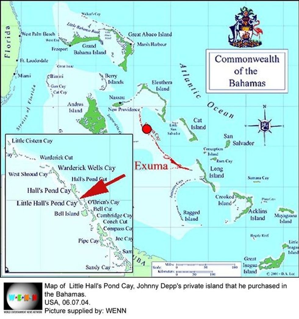 0 Map of Little Halls Pond Cay Johnny Depps private island that he purchased in the BahamasUSA