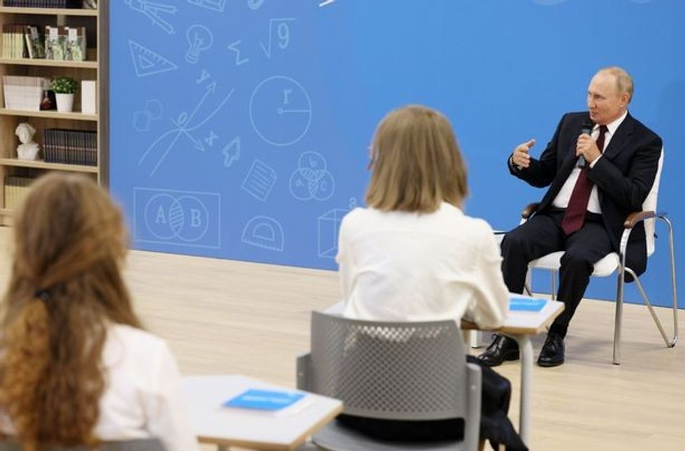 0 Russian President Vladimir Putin holds an open lesson in Kaliningrad Russian Federation 01 Sep 20