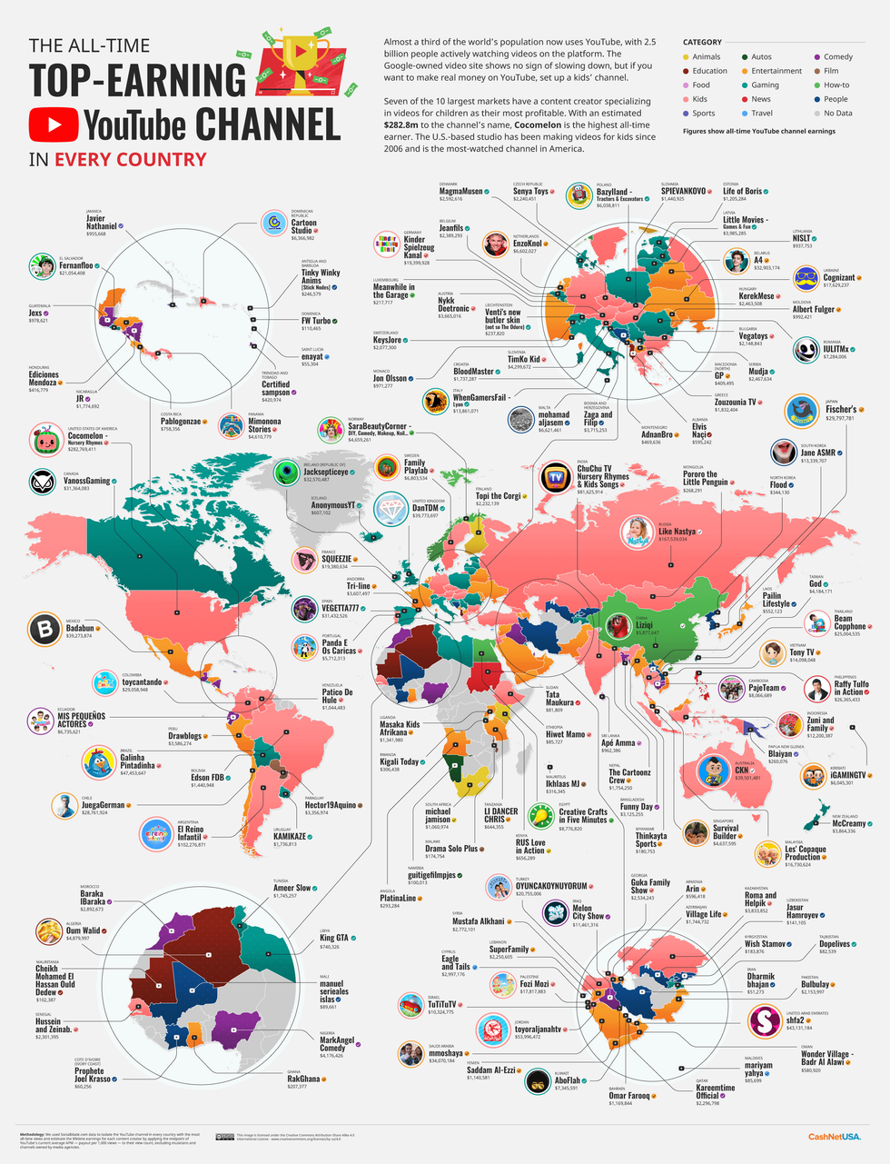 01 The Top Earning YouTuber in Every Country World Map Hi RES