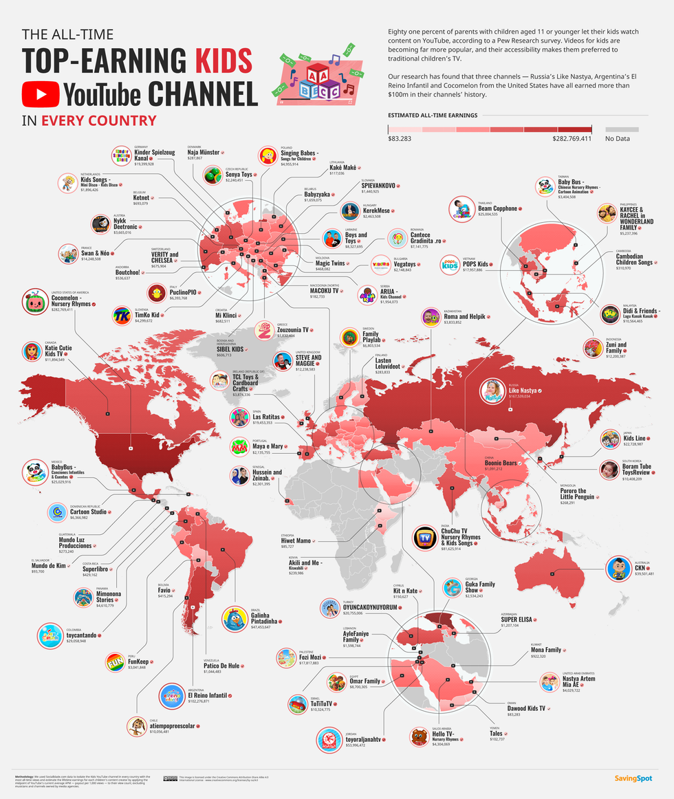 08 The Top Earning Kids YouTuber in Every Country World Map Hi RES