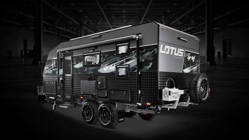 2020 lotus caravans off grid rear quarter view
