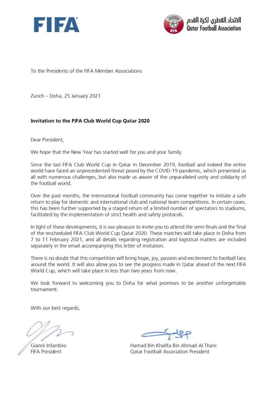 2021 01 25 Invitation to the Presidents of the FIFA Member Associations page 0001 1
