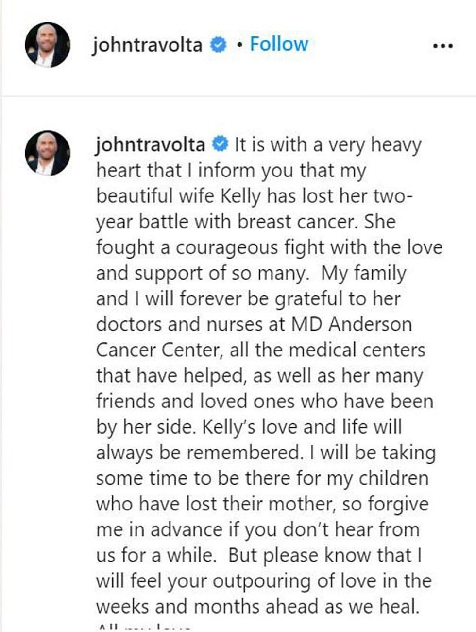 34342488 8835595 RIP On July 12 2020 John took to his Instagram to announce Kelly a 1 1602608000853