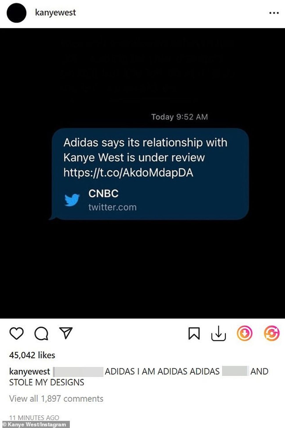 63196489 11288905 Kanye did not take too kindly to Adidas statement as he took to a 12 1665095136718