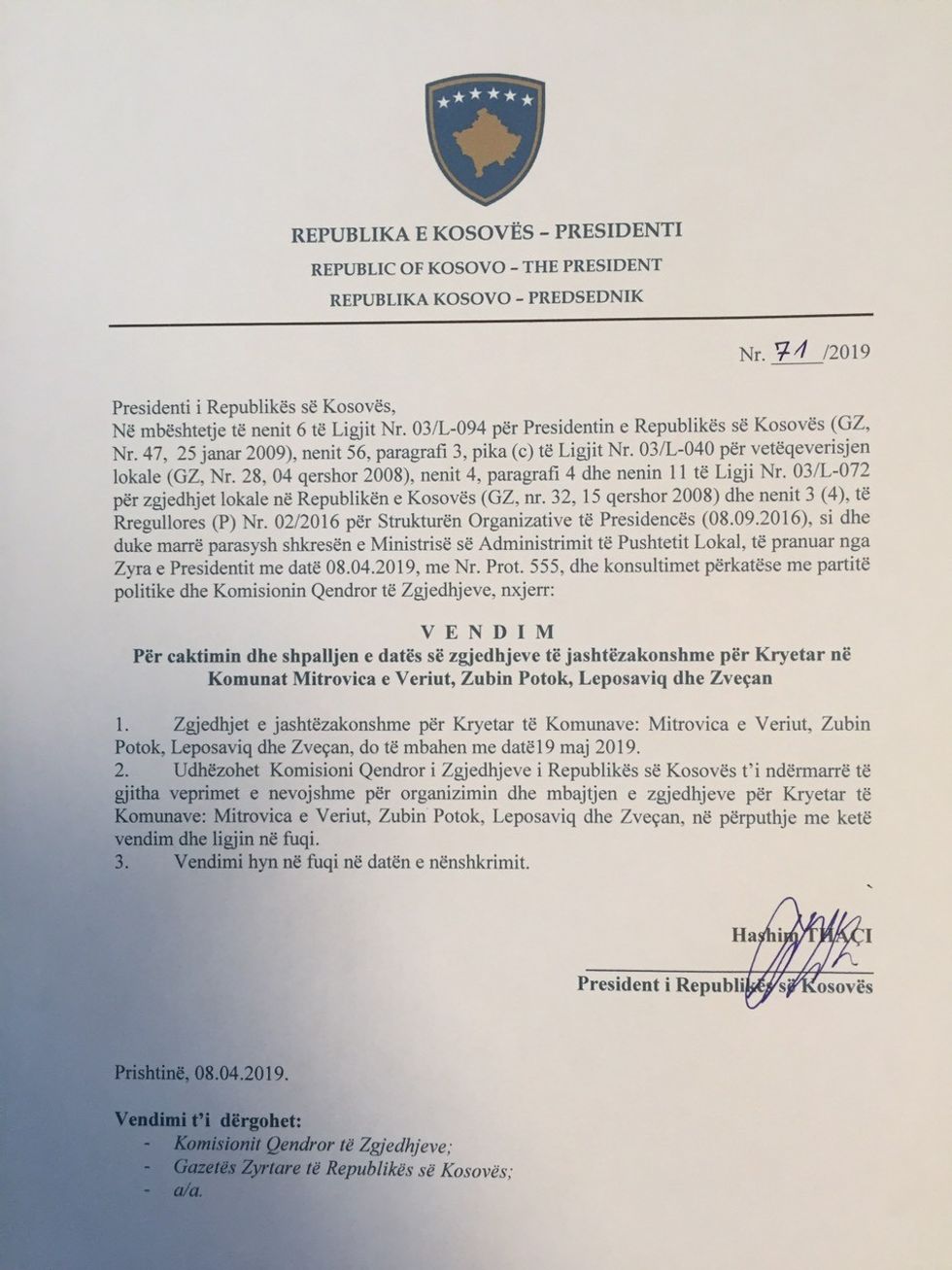 8 prill 2019 Vendimi 1