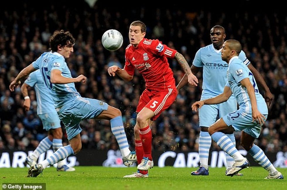 A clumsy foul on Daniel Agger gifted Liverpool victory in the League Cup semi-final first leg