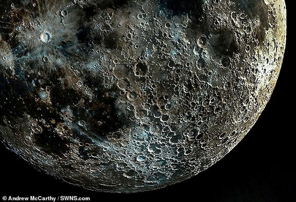 A composite picture of the moon made up from thousands of pictures taken at different moon phases to capture every detail of the craters