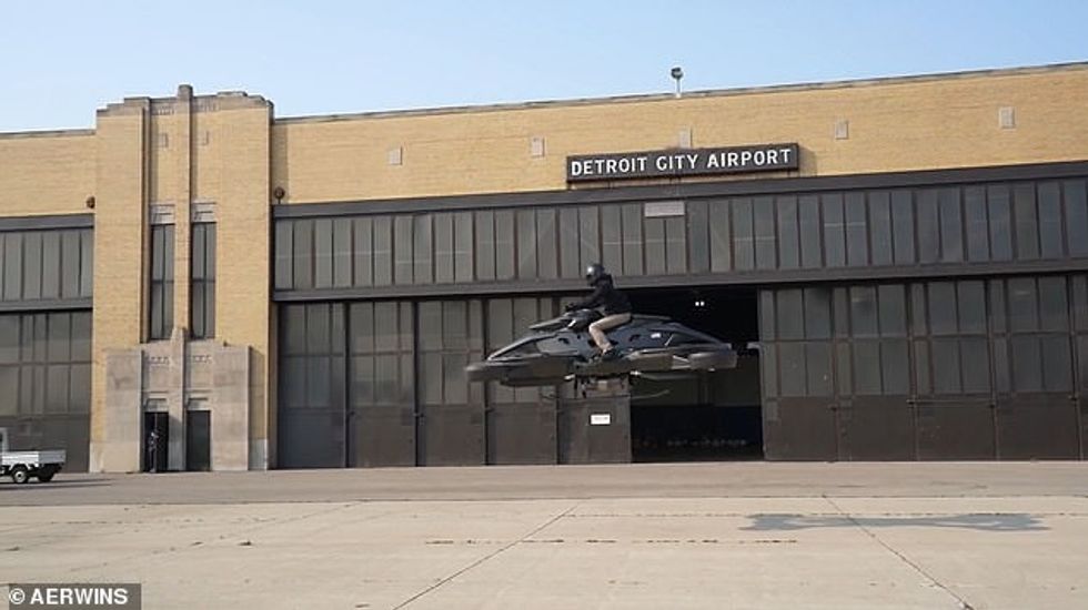A hoverbike that can travel at 62 miles per hour for up to 40 minutes made its U.S. debut this week at the North American Auto Show in Detroit (above)