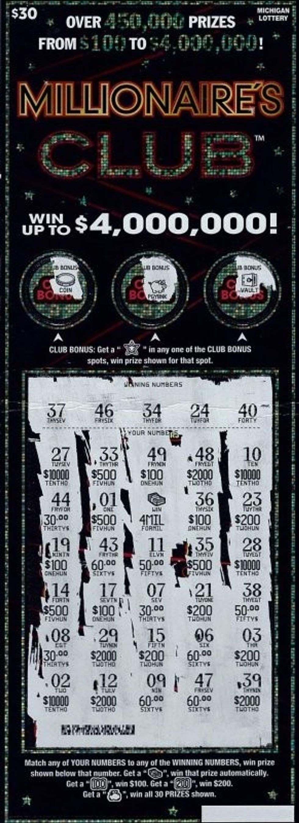 A Kent County, Mich., man used his $50 lottery winnings to buy a scratch-off ticket that earned him a $4 million prize. Photo courtesy of the Michigan Lottery