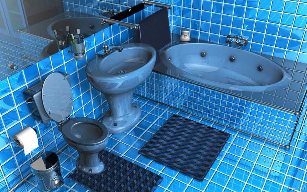 admirable glossy blue square tile bathroom ideas also shiny ceramic bathtub toilet and pedestal sink