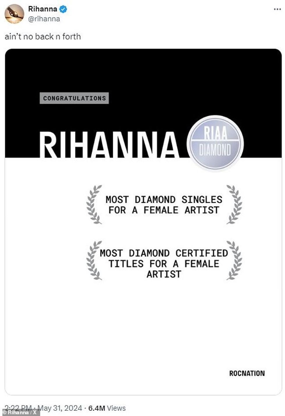 Ajo shkoi në X, dikur në Twitter, për t'u mburrur me përulësi për pikën e re në rripin e saj dhe shkroi: 'Nuk ka më mbrapa dhe me radhë'