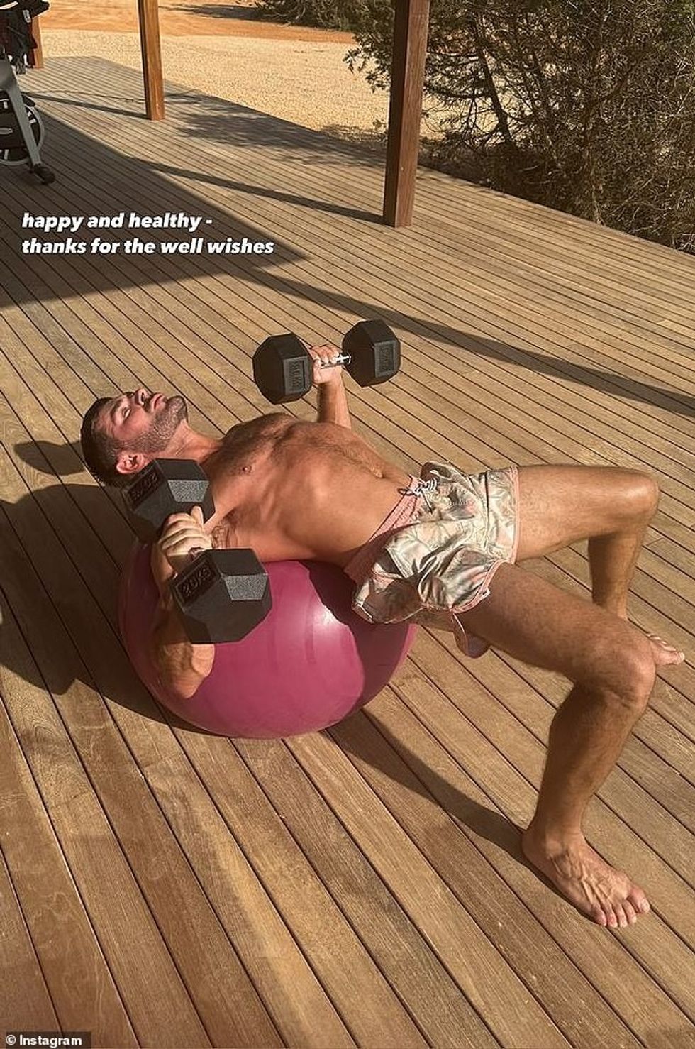 Aktori i muzikës së shkollës së mesme, 36 vjeç, shkroi në Instagram Stories të dielën për të ndarë një foto të tij duke u stërvitur pa këmishë, duke ngritur shtanga ndërsa ishte shtrirë në një top ushtrimesh.
