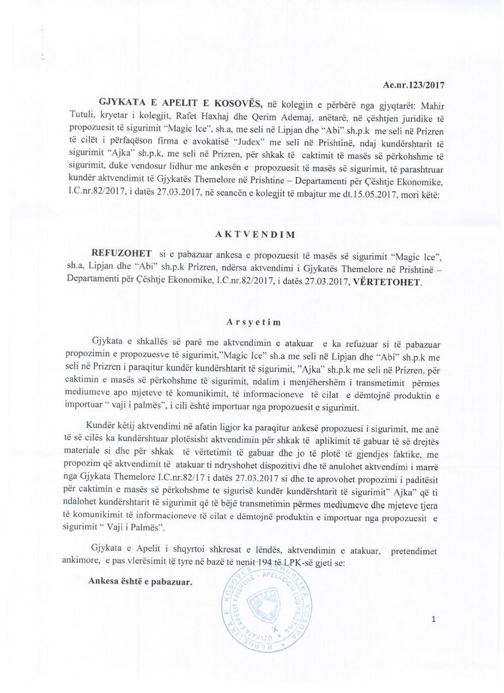 Aktvendim Magic Ice vs Ajka 1