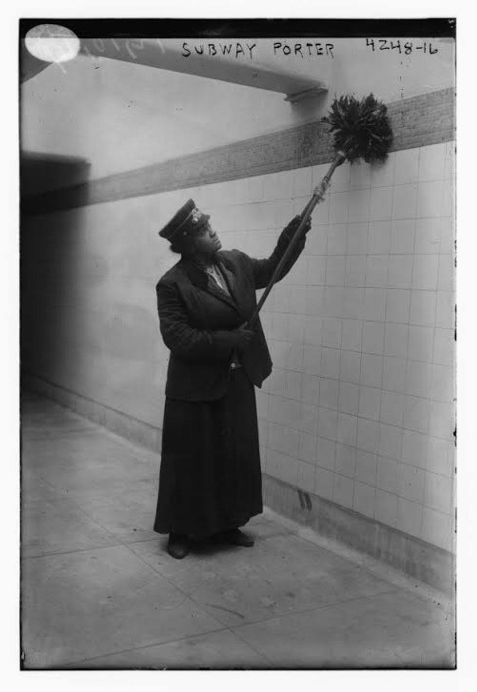 An African American woman dusts as she works as a porter at a subway station in New York City, United States, circa 1917, in this Library of Congress handout photo. For women 100 years ago, opportunities to work beyond the home and take part in political life were very limited. As the 20th century progressed, hard-won progress included gradually improved voting rights, while the upheaval of war pushed doors ajar as women worked as part of the war effort. U.S. Library of Congress archive photos show women's workplaces ranging from a flour mill in England to a coal mine in Belgium or Lincoln Motor Co.'s welding department in Detroit. International Women's Day is celebrated on March 8. REUTERS/Bain Collection/Library of Congress/Handout via Reuters SEARCH