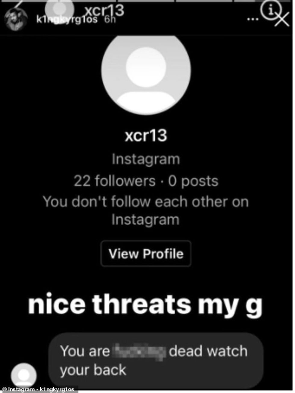 Another troll, meanwhile, told him he was 'f***** dead' and warned him to 'watch his back'