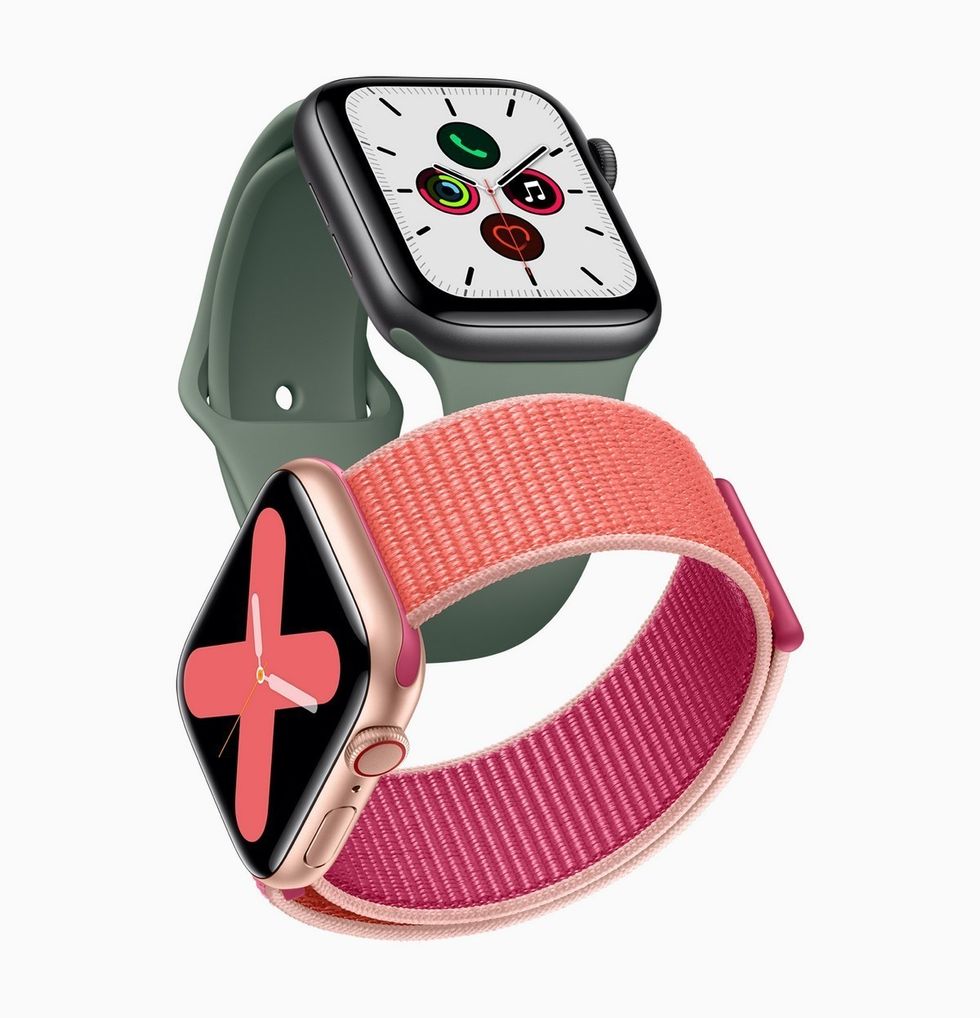 Apple watch series 5 gold aluminum case pomegranate band and space gray aluminum case pine green band 091019