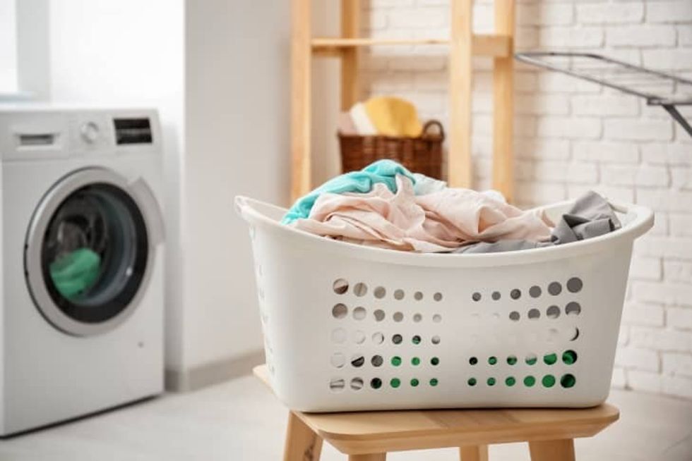 at organize clean laundry basket with holes