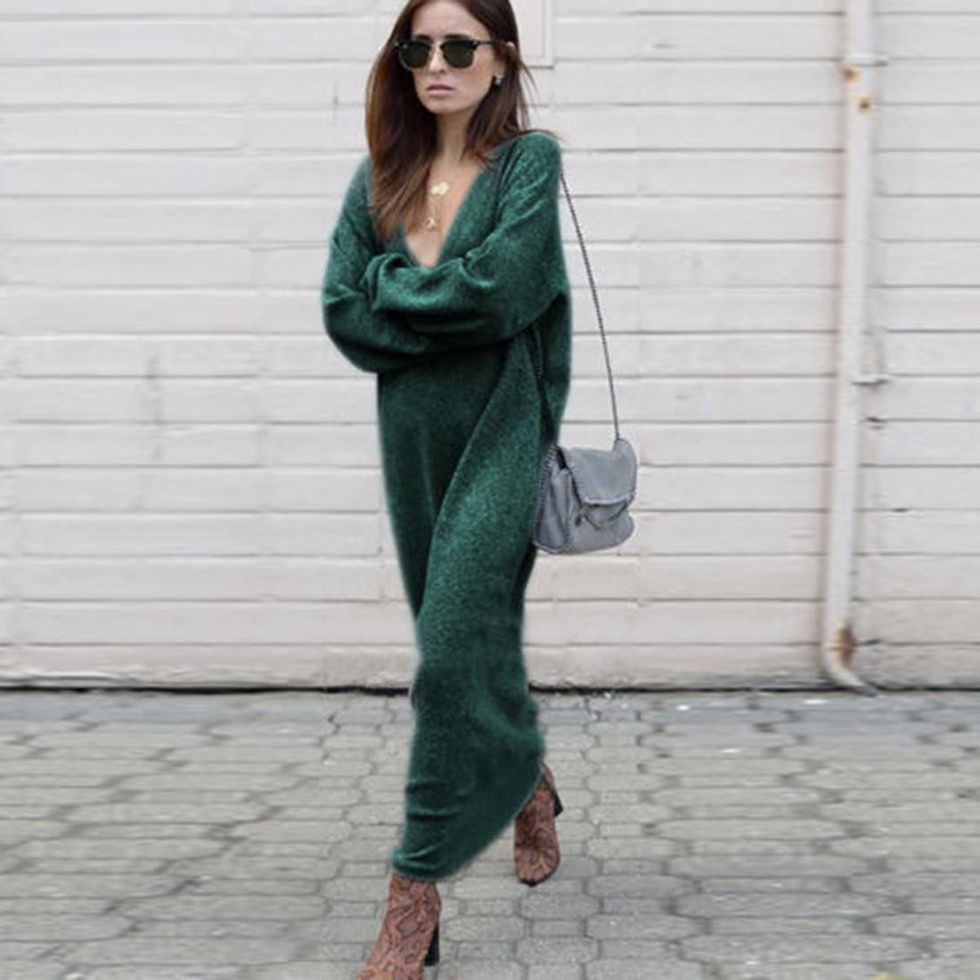 autumn winter warm knitted long sweater dress