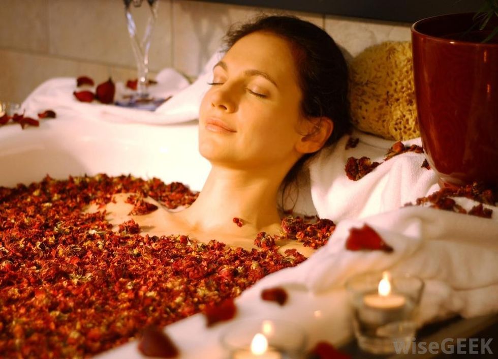 bath with flower petals