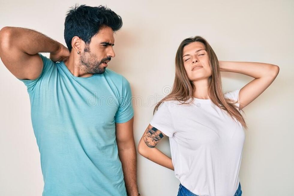 beautiful young couple boyfriend girlfriend together suffering