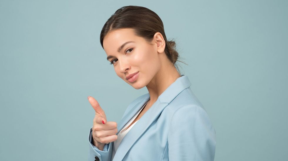 blue confidence contemporary woman success