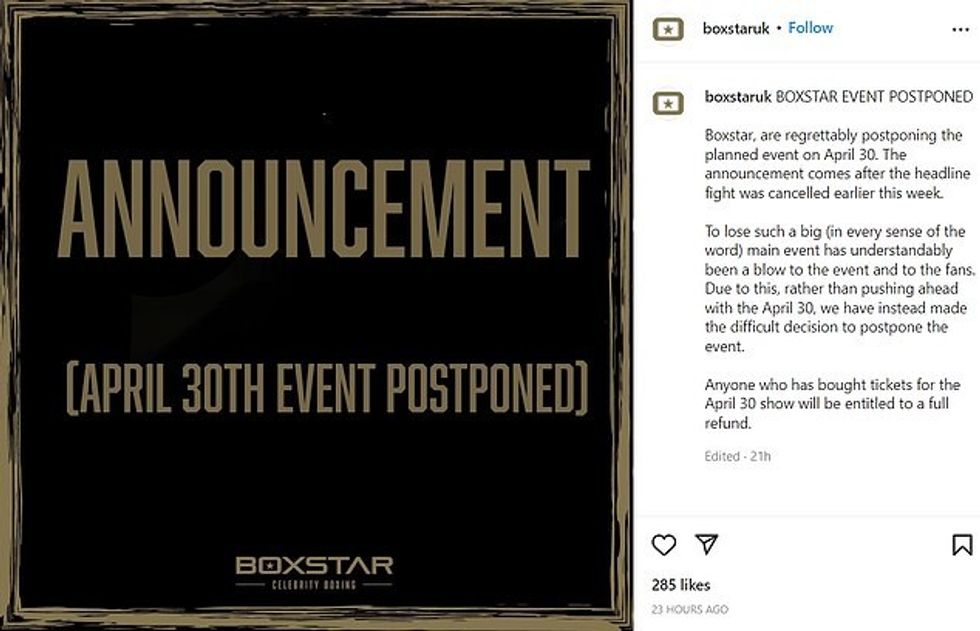 Boxstar njoftoi se ngjarja e 30 Prillit u shty pasi karta kryesore u rrëzua