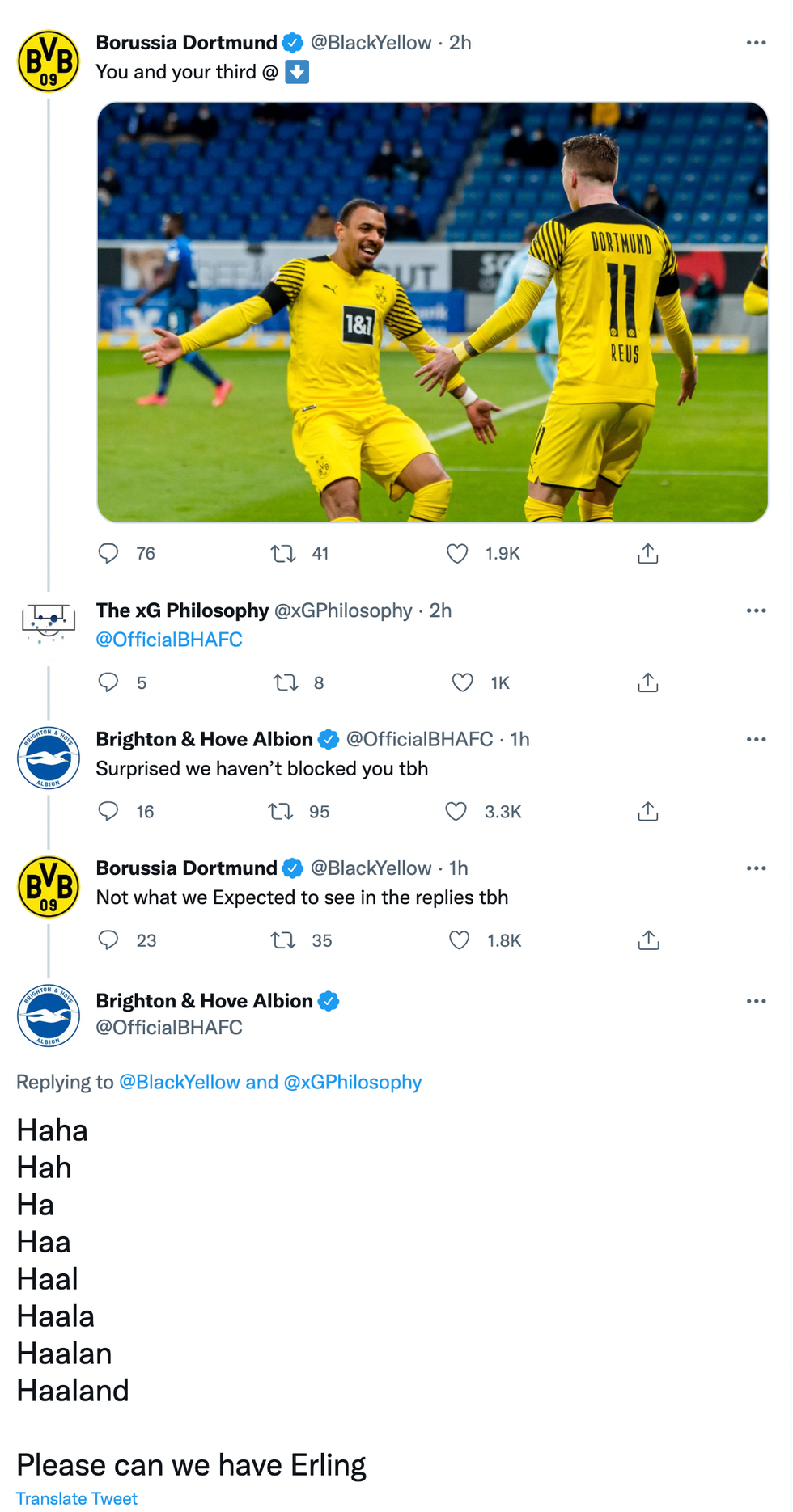 Brighton jokingly asked Dortmund to sell Haaland to them