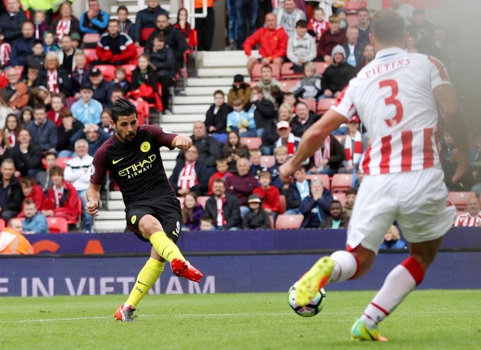 Britain Soccer Football - Stoke City v Manchester City - Premier League - bet365 Stadium - 20/8/16 Manchester City's Nolito scores their third goal Reuters / Russell Cheyne Livepic EDITORIAL USE ONLY. No use with unauthorized audio, video, data, fixture lists, club/league logos or