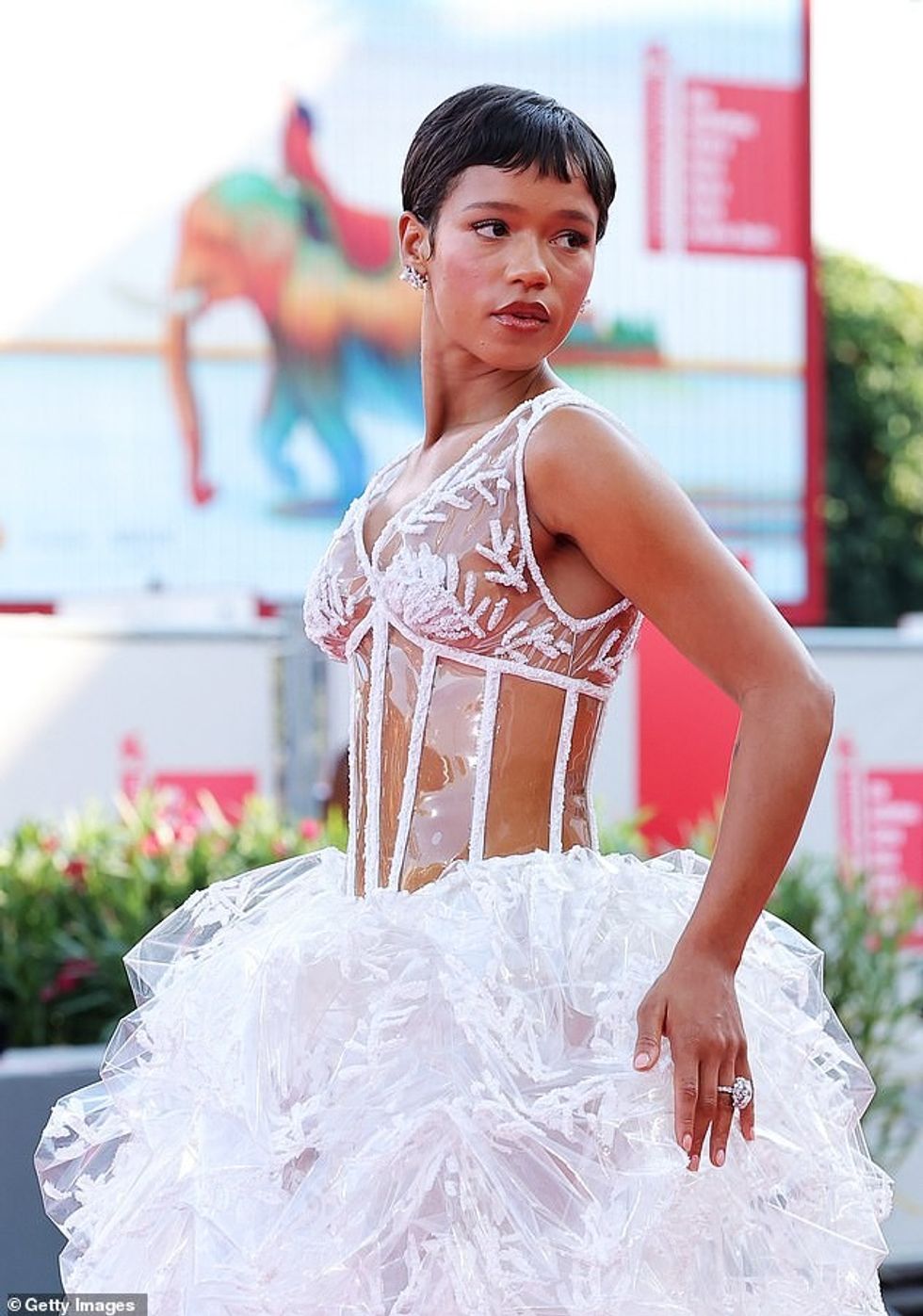 Bukuroshja kanadeze u sigurua që të gjithë sytë të ishin tek ajo teksa doli jashtë me një fustan të guximshëm dhe dramatik