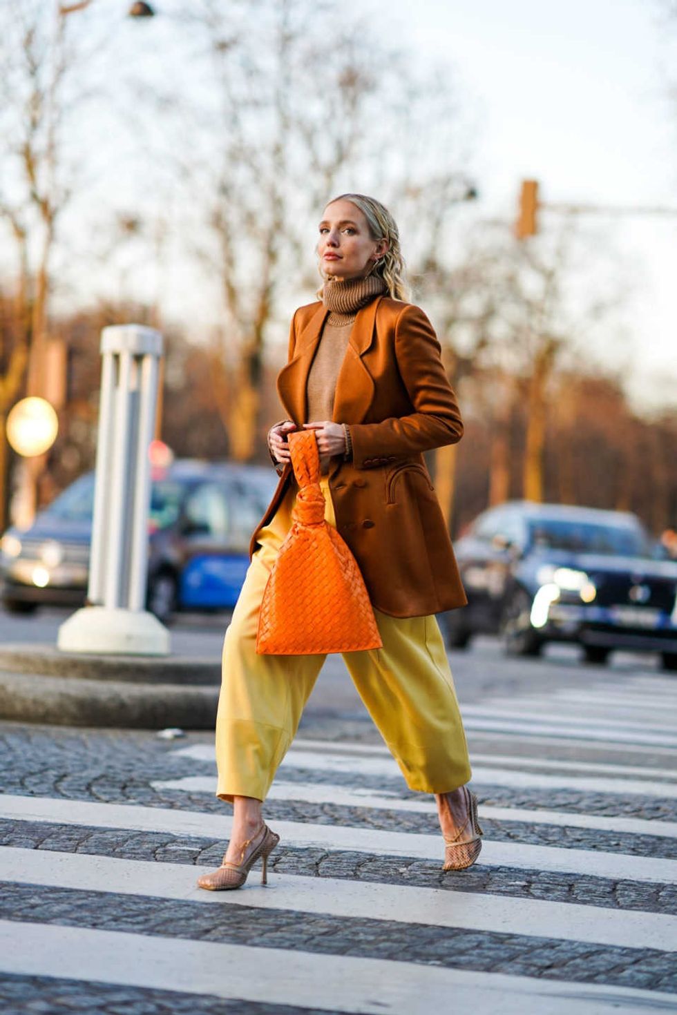 burnt brown and yellow oversized pants