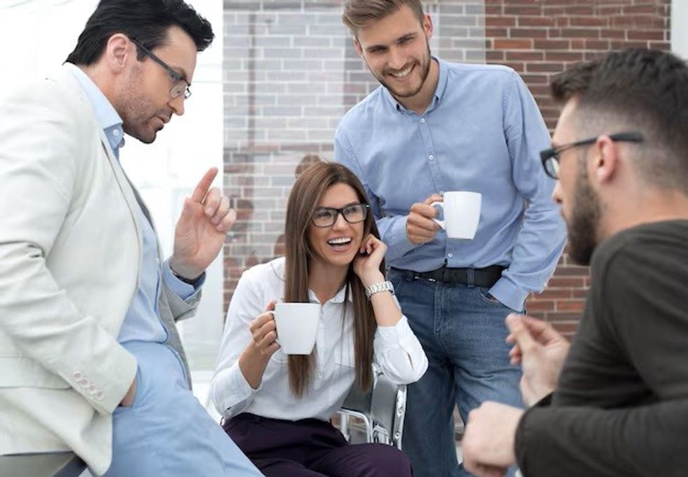 business team talking work break