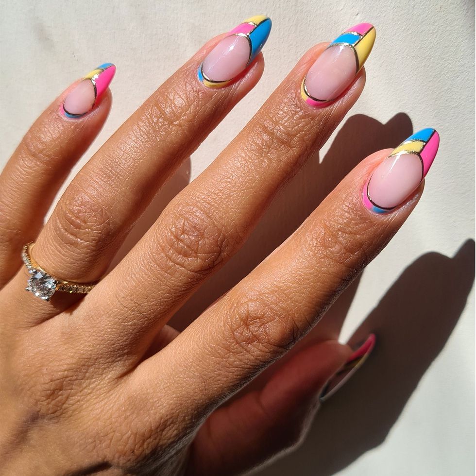 chan 90s color block cuff nails