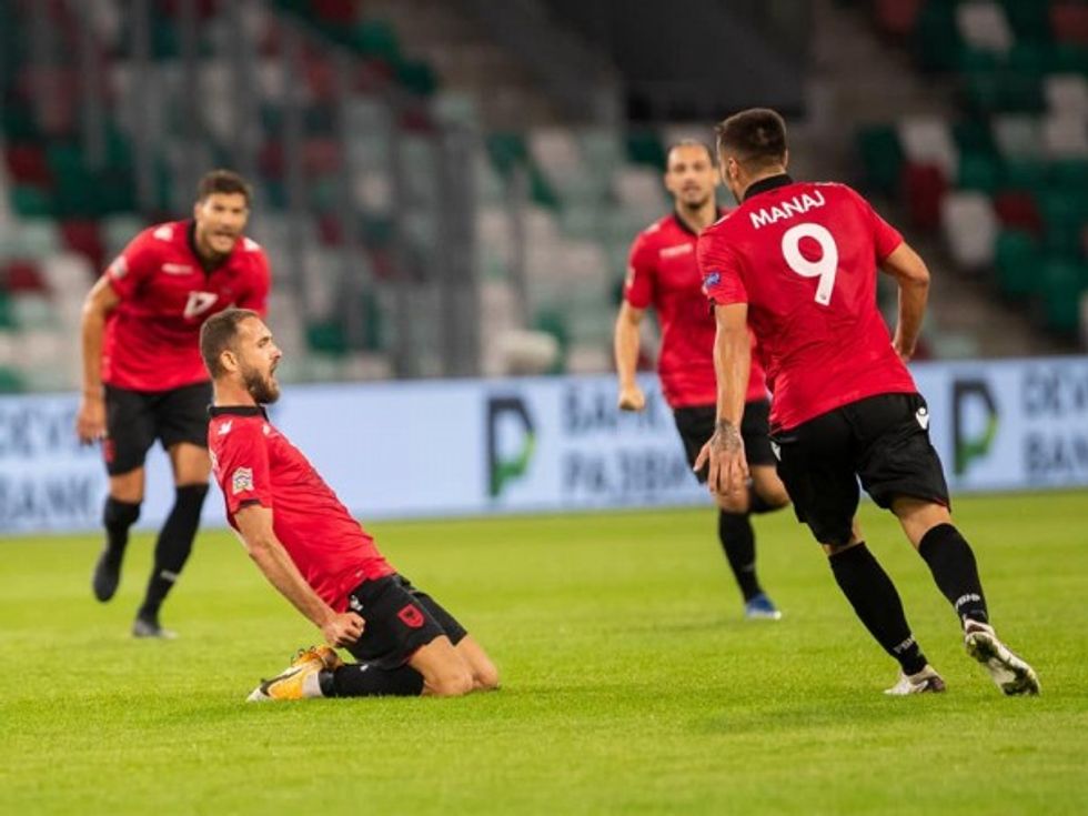 Cikalleshi Sokol celeb goal w team round @ BelarusAlbania sep2020