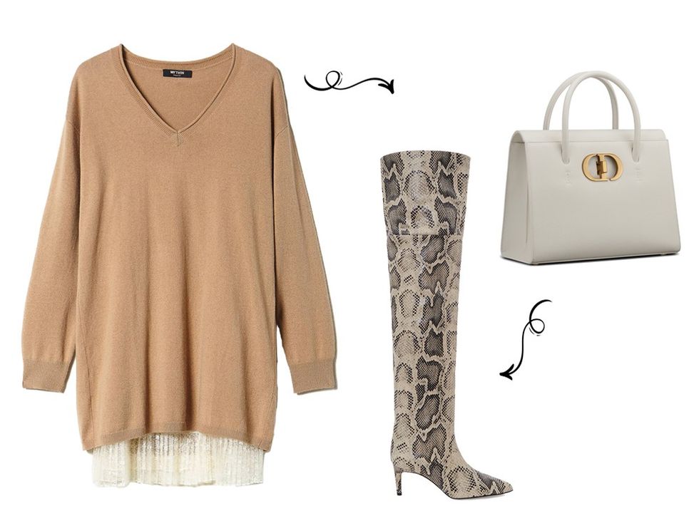 Cizme mbi gju dhe fustan i thurur