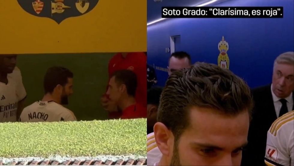 collage de la conversacion entre nacho y soto grado en el descanso del real madrid las palmas de primera division 2023 24 captura dazn