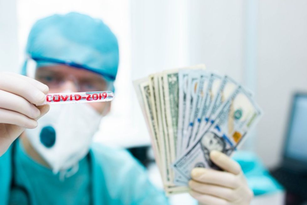 concept of coronavirus Covid 2019 and economic crisis money dollars. 1