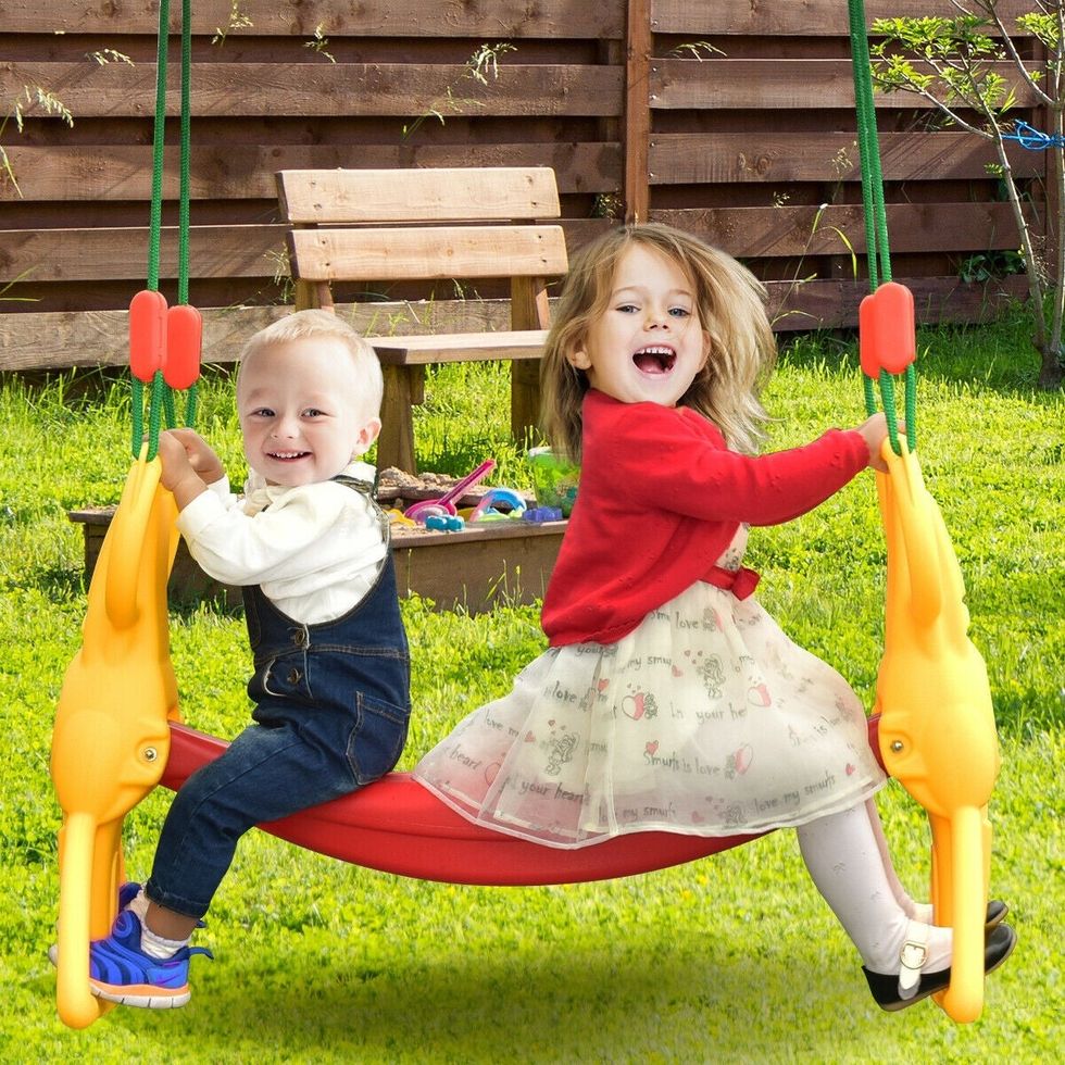 Costway Back to Back Rider Swing For 2 Kids Glider Seat Children Backyard w Hangers