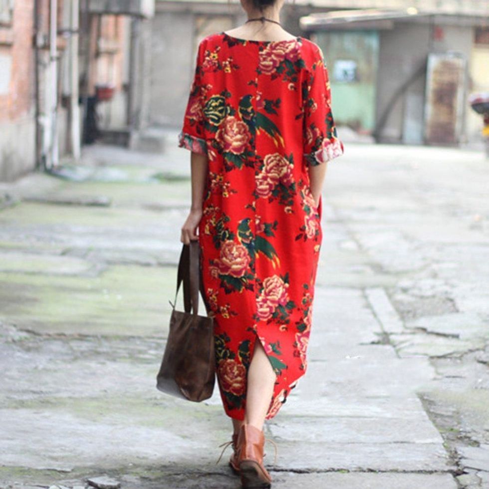 cotton linen womens spring print floral dress march 2020 new arrival 342154