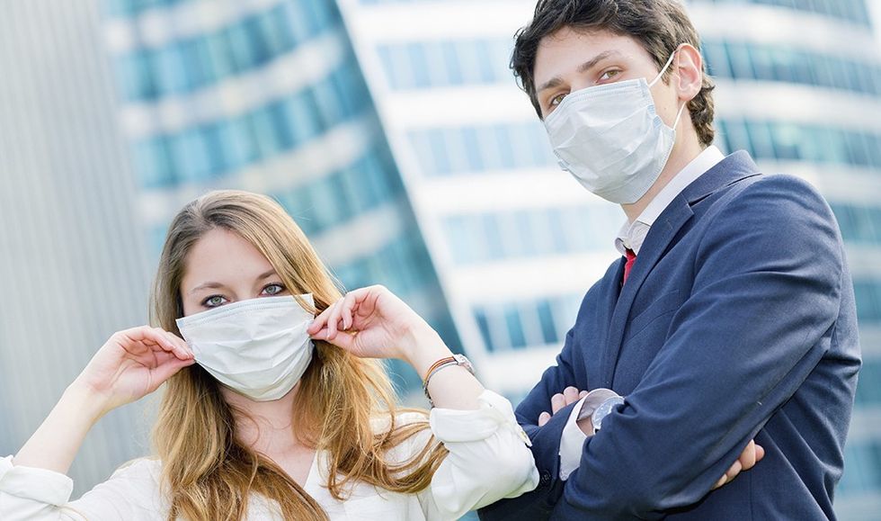 coworkers wearing masks