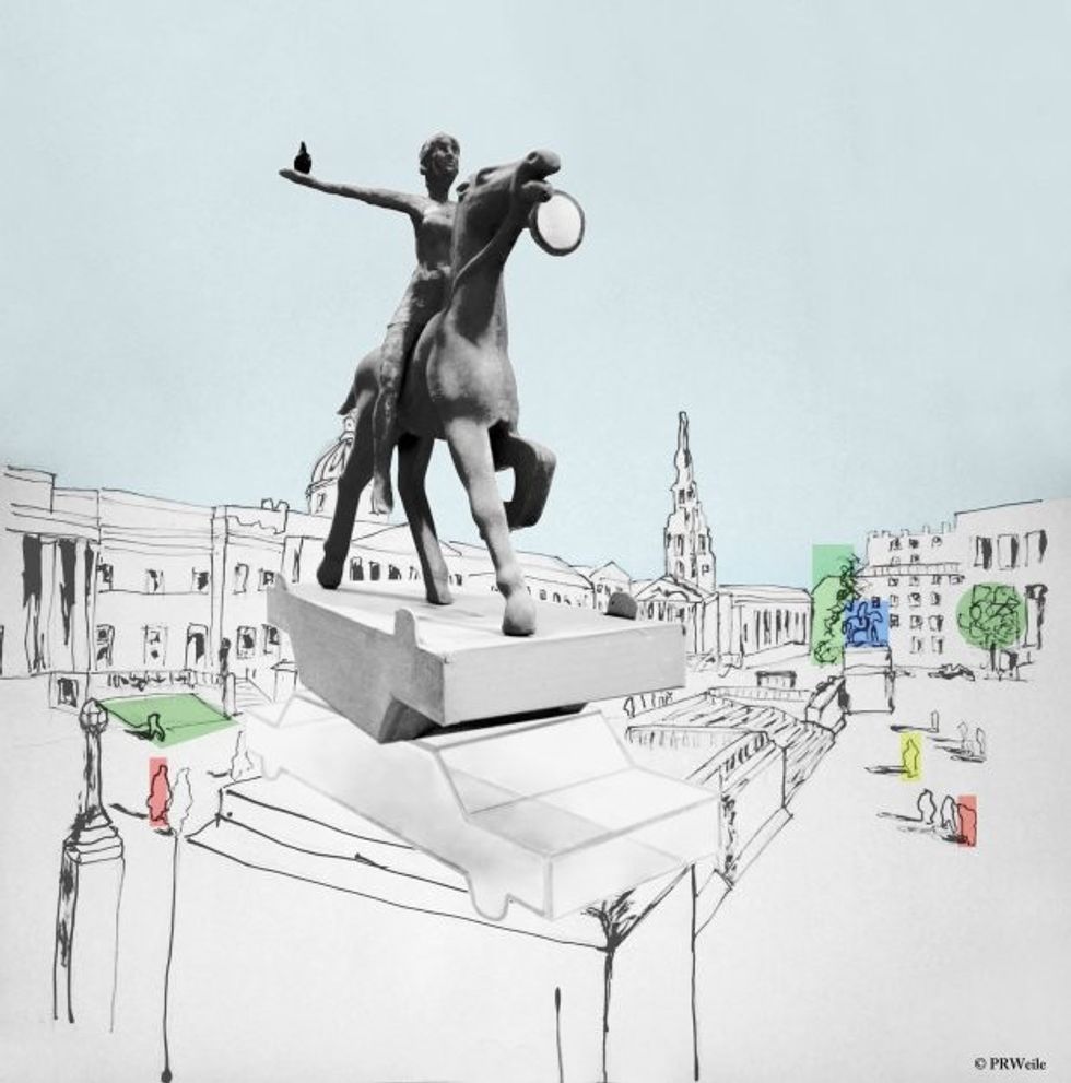 Date: 1ST DEC 2016..Location: England...A bizarre sculpture of Princess Diana could take pride of place in Trafalgar Square to mark the 20th anniversary of her tragic death. ..The five-metre tall memorial to the Princess of Wales is planned for the famous fourth plinth to be enjoyed by thousands of tourists and visitors every day...Pictured: An artist impression of the sculpture...Video available at: https://www.dropbox.com/sh/apq76zscp2rjuzw/AADbV9duq3IjbKOCbAgpjYzka?dl=0