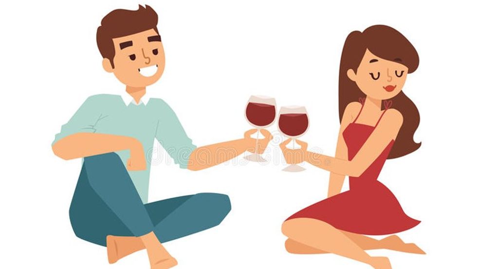 date flirting boy girl vector illustration nice looking young american male student chasing pleased outdoor cute 73410902