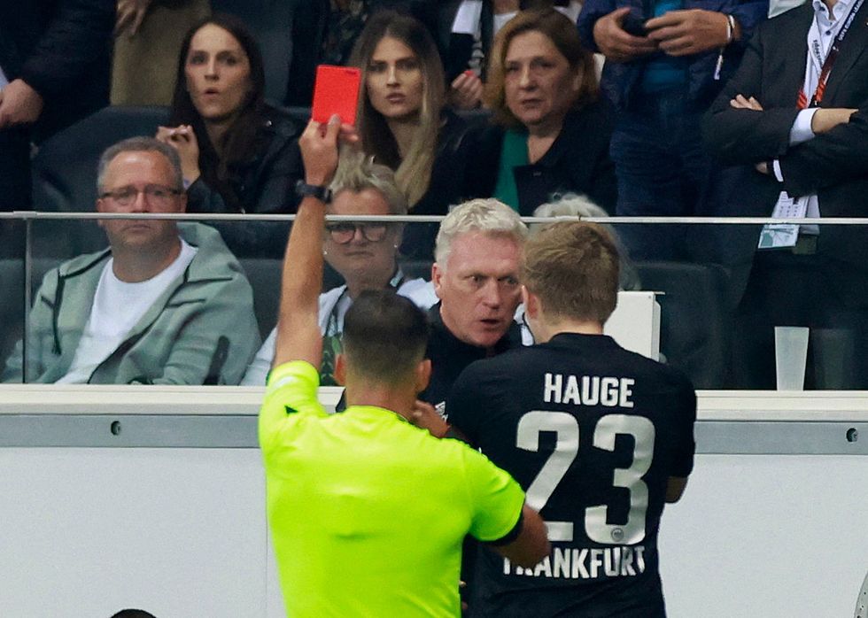 David Moyes was red carded for booting the ball towards a ballboy