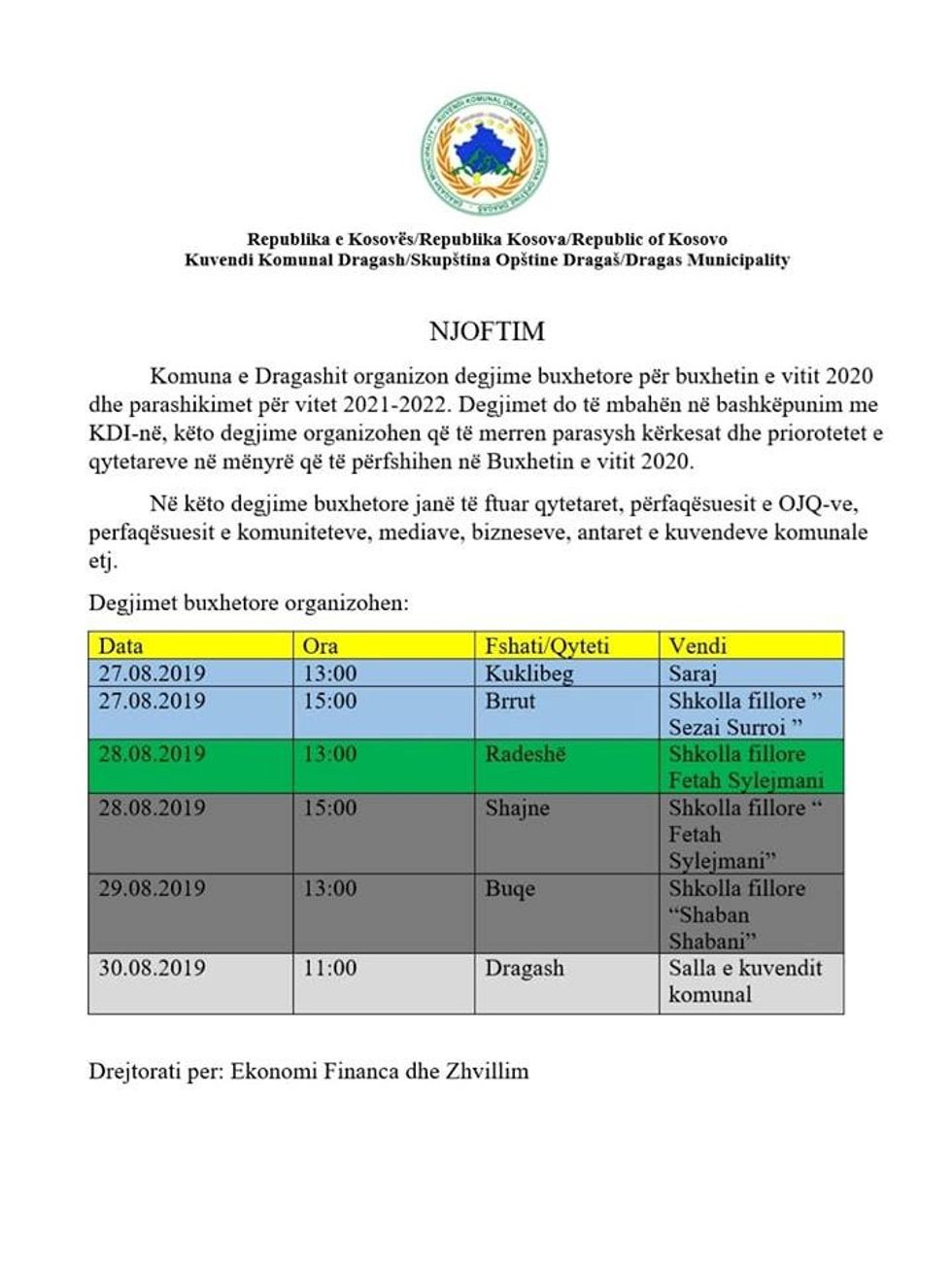 degjim buxhet dragash