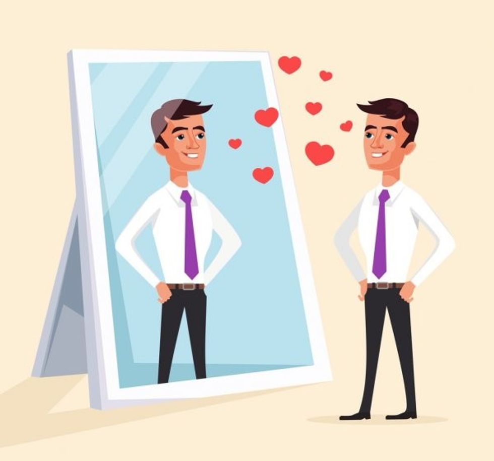 depositphotos 126351052 stock illustration narcissistic man character looks at