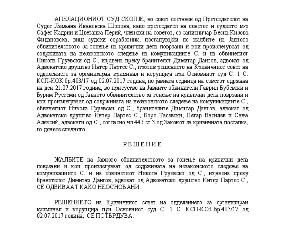 Dokument nga Apeli per Gruevskin