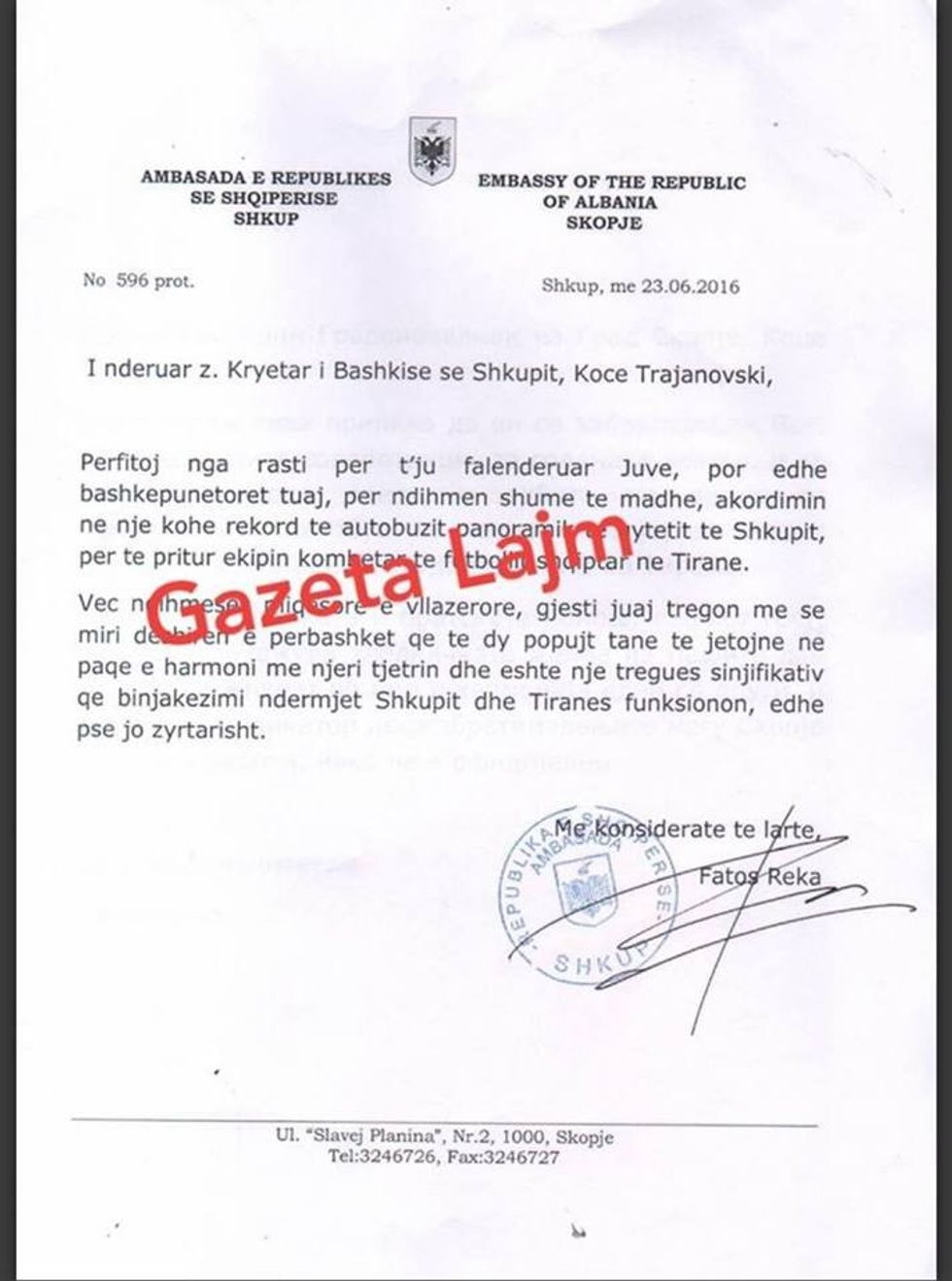 Dokument nga Shqiperia per Trajanovskin-autobusin