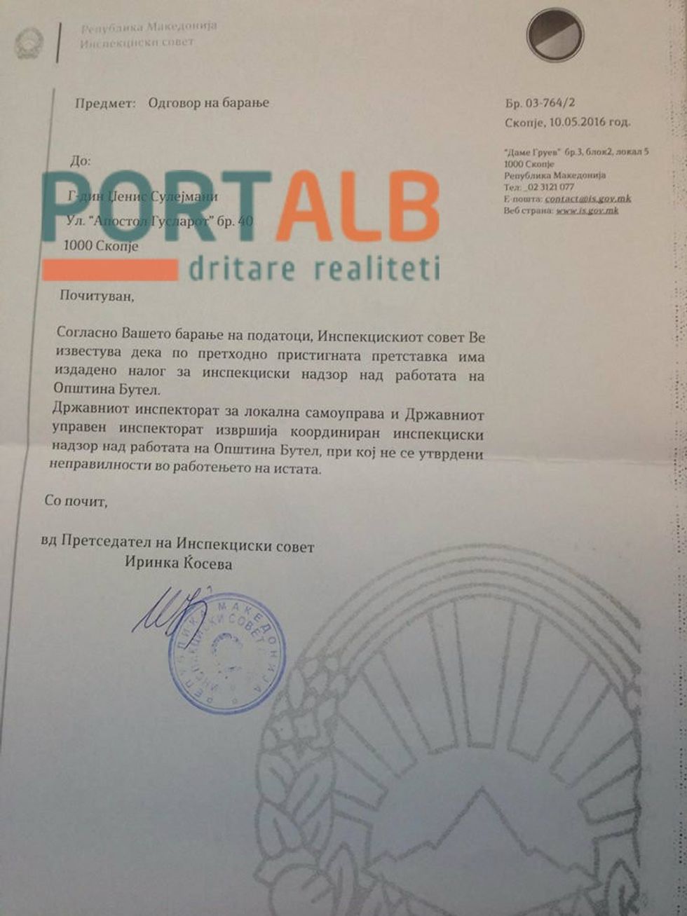 Dokument per kryqin ne Butel