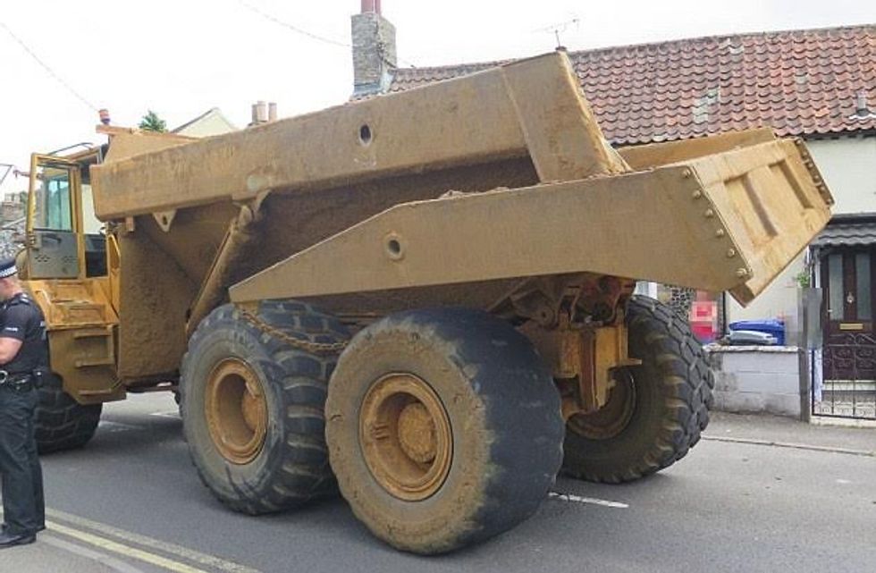 EAST ANGLIA NEWS SERVICE, tel 07767 413379 The 30 tonne dumper truck which quarry worker Nicholas Churchill drove in a two hour rampage before coming to a halt near his home in Brandon, Suffolk