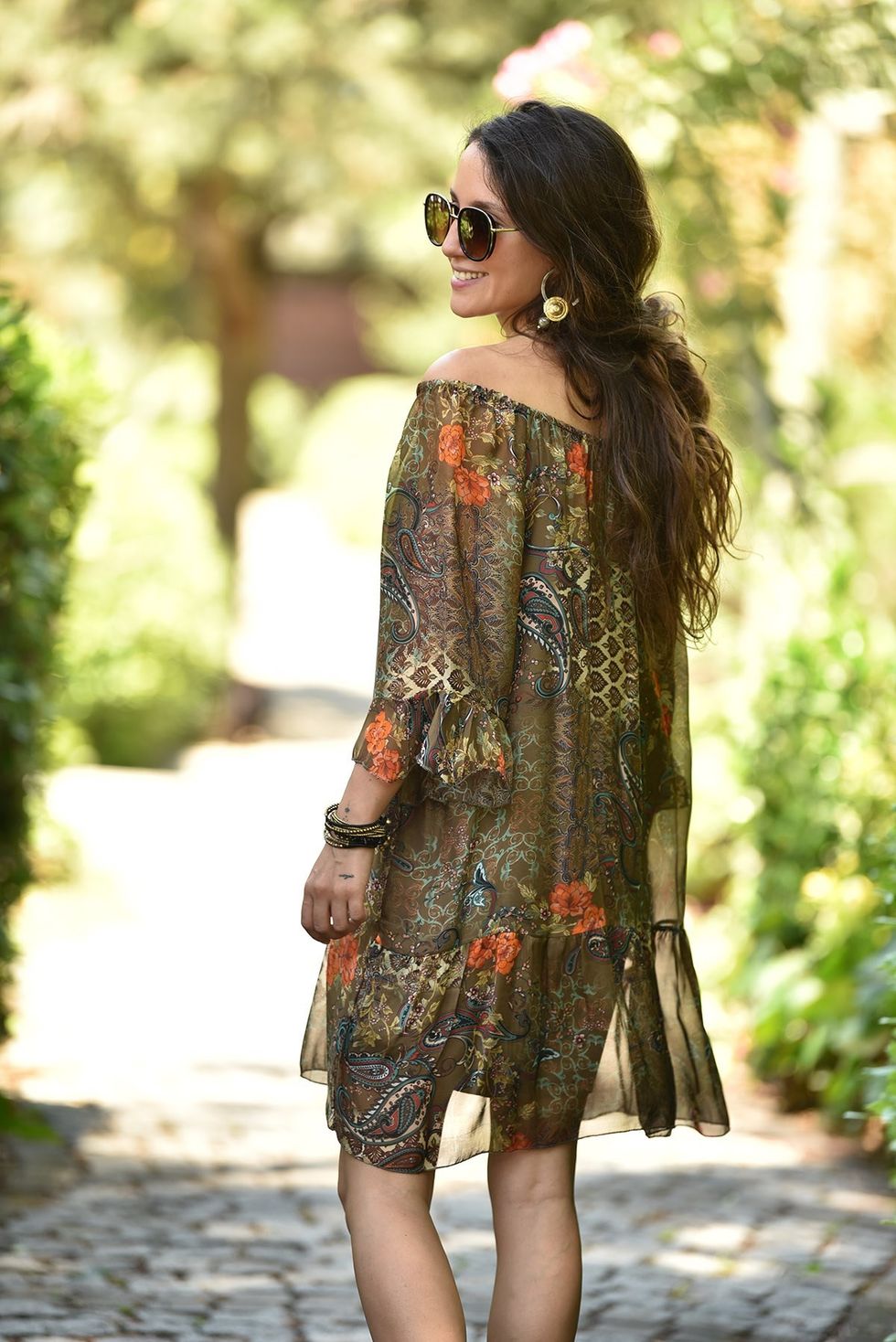 elbise kahverengi desenli ipek elbise 70d0